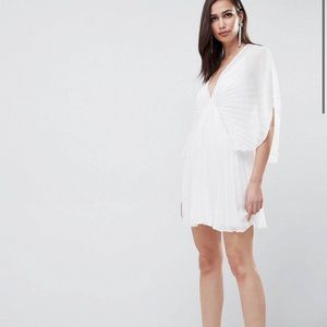 White pleated kimono mini dress
